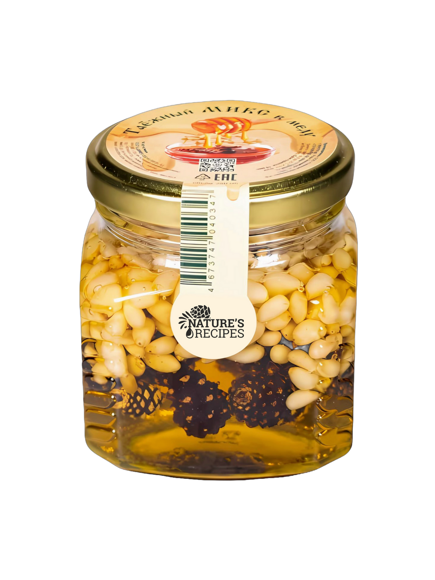 Honey mix with pine nuts and pine cones